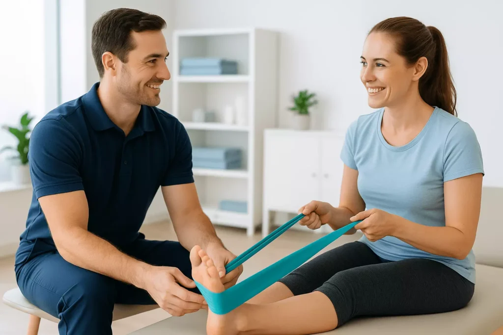 Guided rehabilitation for bunion surgery recovery with physiotherapy exercises