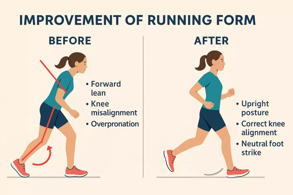 Before and after gait analysis treatment results Runner’s gait before and after orthotics and rehabilitation from Freedom Clinics gait assessment.