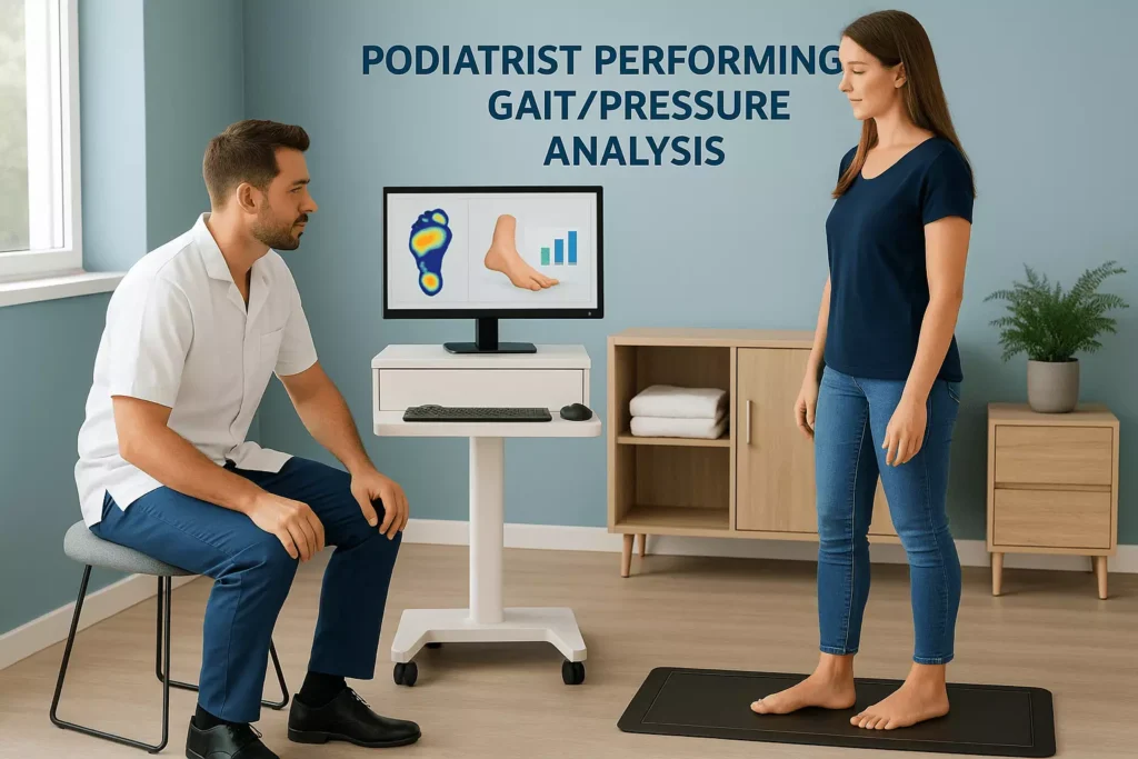 Podiatry assessment for mallet toe Podiatrist assessing forefoot mechanics and DIP joint alignment for suspected mallet toe