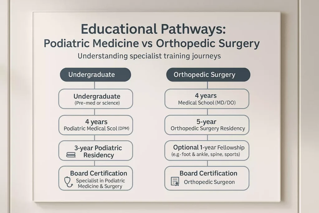 Educational timelines comparing podiatric medical training and orthopedic surgical residency