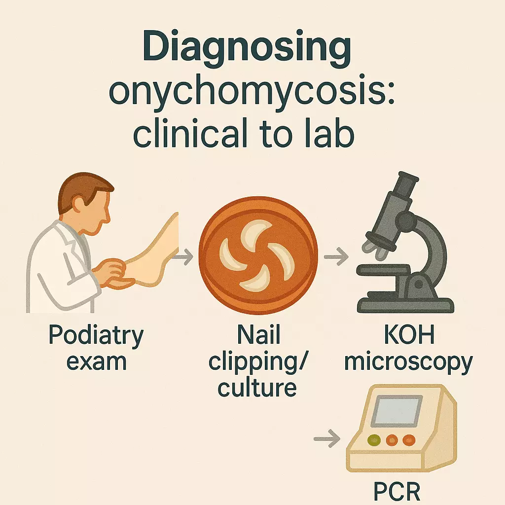 Diagnosing onychomycosis: clinical to lab Diagnostic workflow from clinical exam to lab confirmation