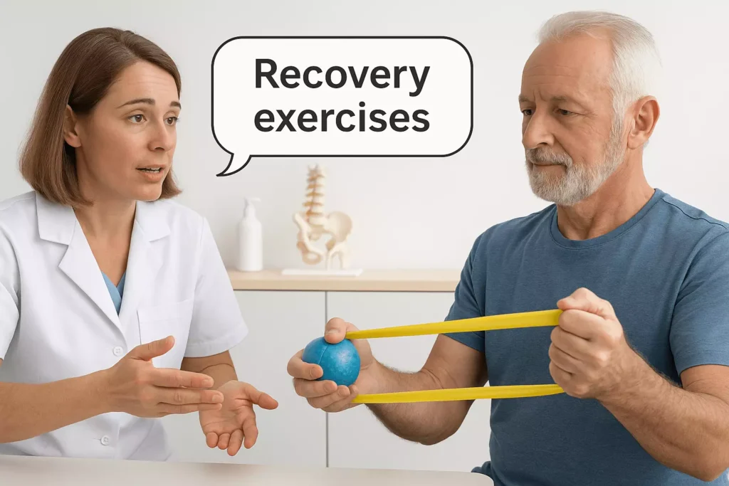 Patient undergoing physiotherapy exercises as part of post-surgery recovery plan