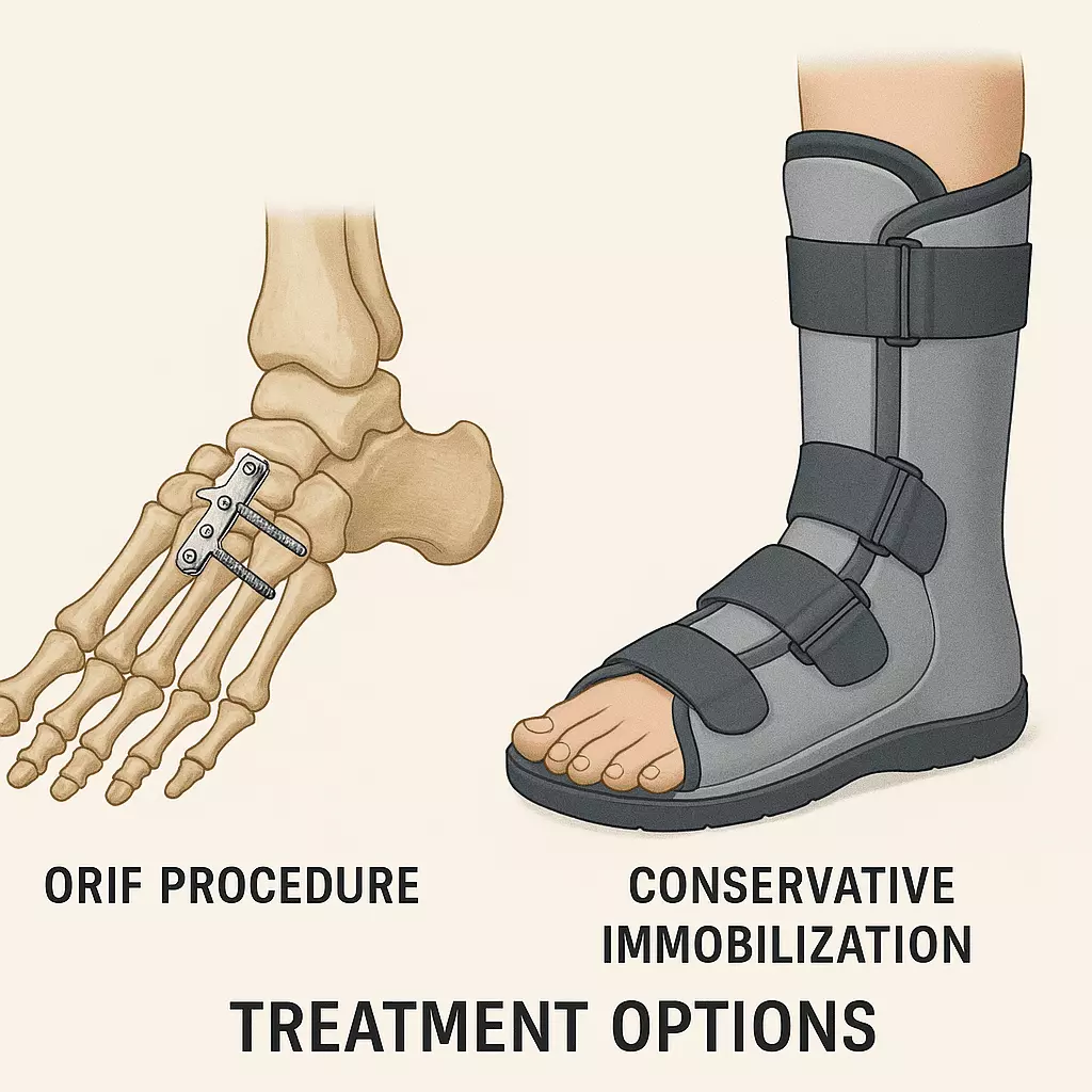 Treatment pathways for Lisfranc injuries: surgical and non-surgical Orthopaedic fixation of Lisfranc fracture-dislocation and conservative immobilisation approaches in podiatric care