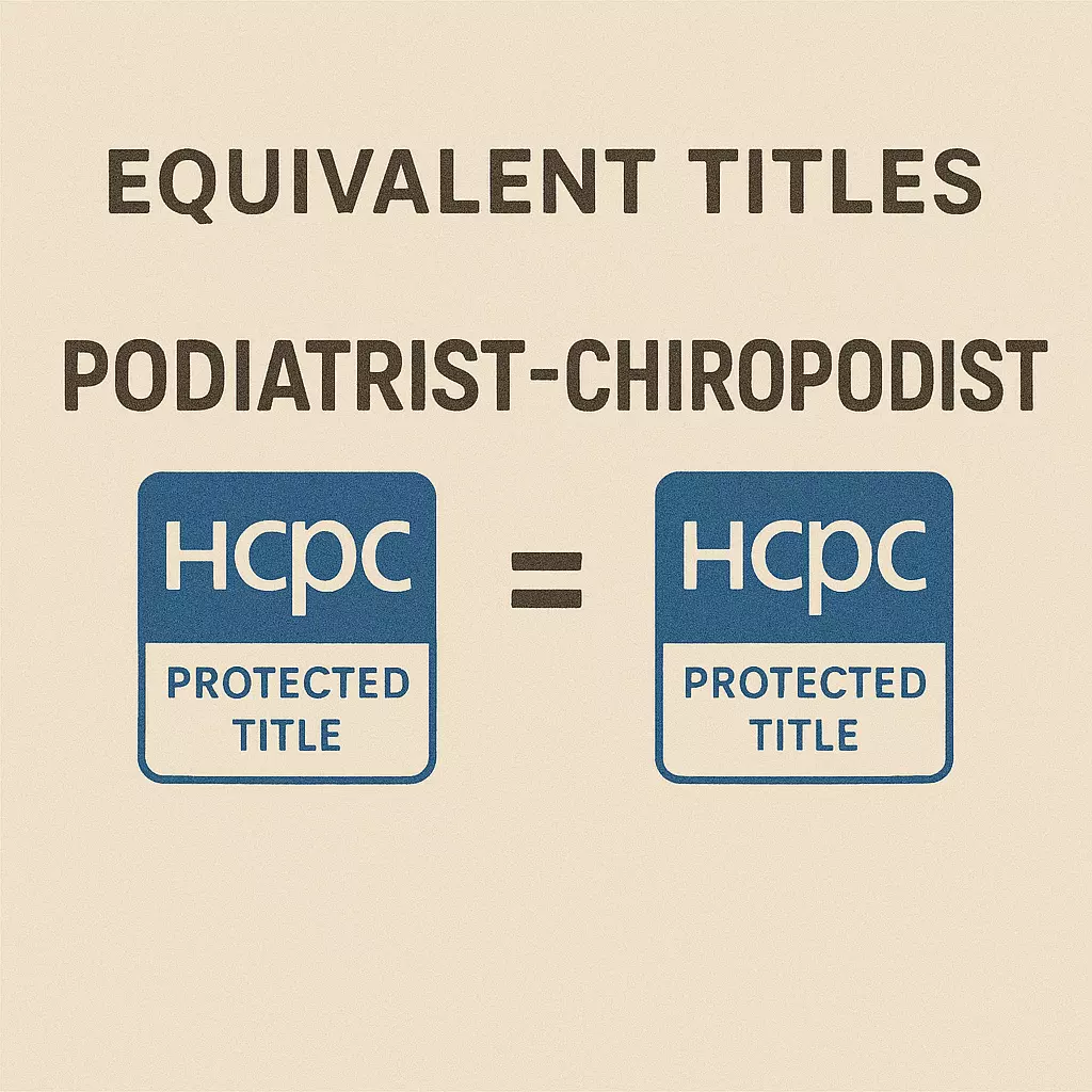 UK terminology—podiatrist and chiropodist shown as equivalent HCPC-protected titles