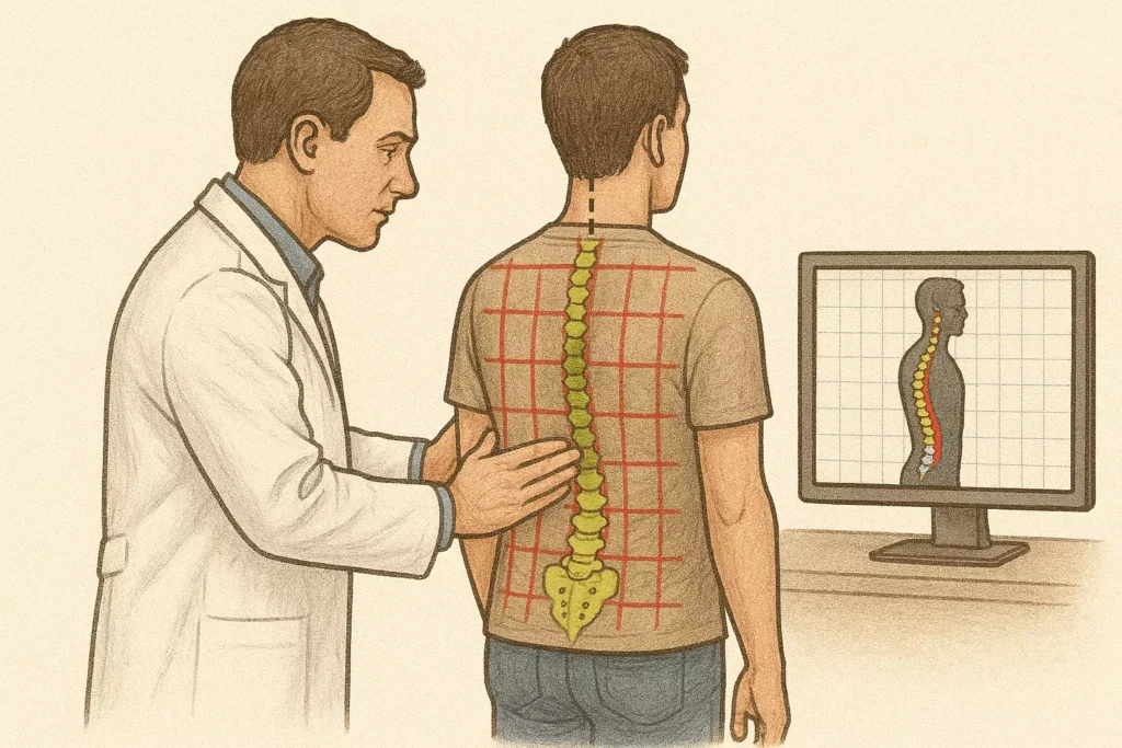 Chiropractic postural assessment with digital spinal alignment visual aid