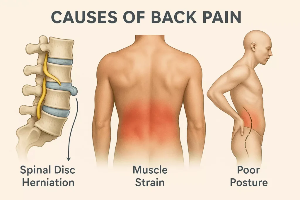 Visual breakdown of spinal and muscular causes of back pain