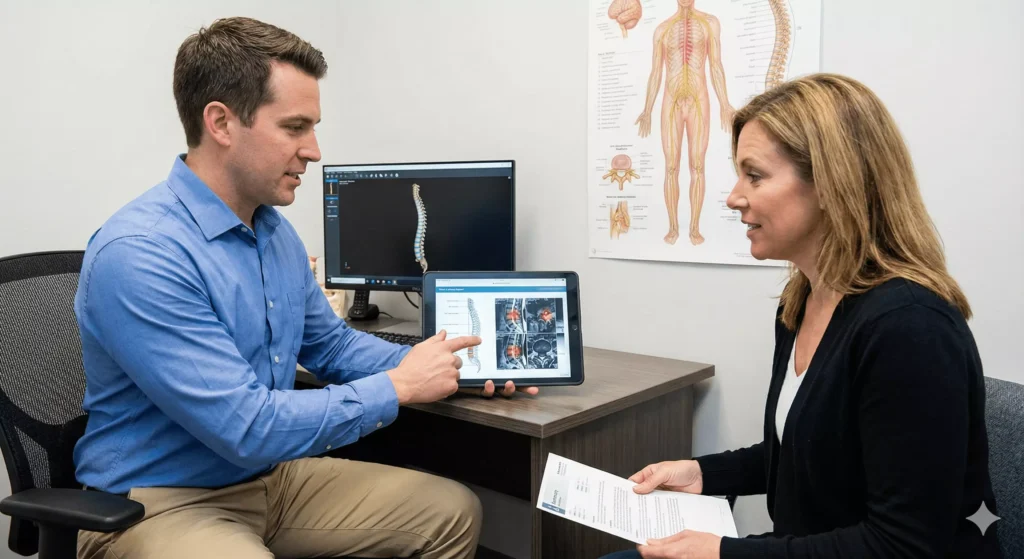 Chiropractic report of findings illustrated with spinal diagrams and patient insight