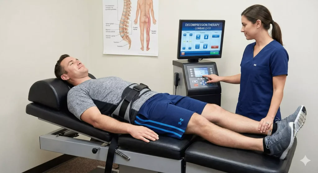 Non-surgical decompression therapy to relieve sciatic nerve pressure from disc bulge
